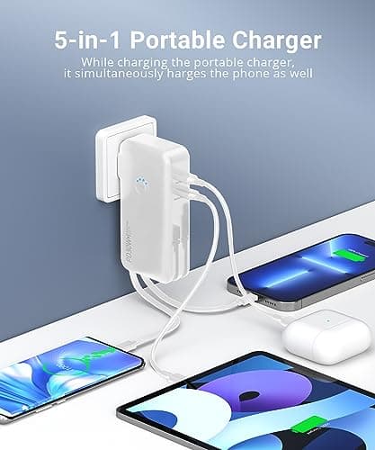 QiSa Portable Charger, Power Bank, 16000mAh Power Bank Built-in AC Wall Plug and Cables, PD 30W and QC4.0 Fast Charger for iPhone and Android Phones and Most Electronic Devices (White) - Thumbnail 3
