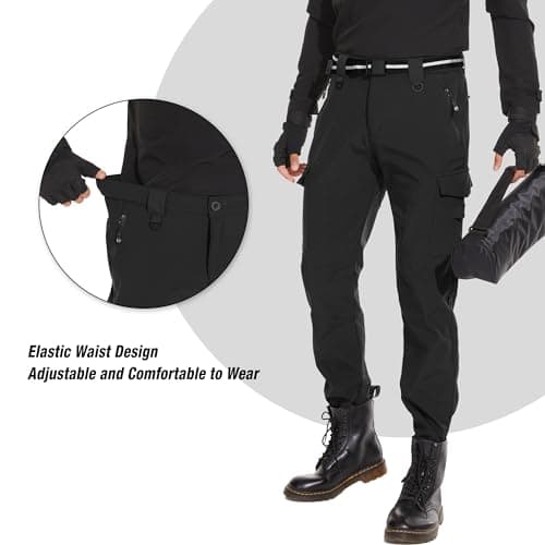Hiking Snow Pants for Men - Fleece Lined Windproof Warm Cargo Pants Black - Thumbnail 4