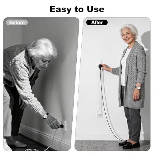 Electrical Outlet Extender Stick with Telescopic 22"-34" Extension & 180° Swivel, 2 AC Outlets & 3 USB Ports (1 USB-C/2 USB-A), for Hard-to-Reach Outlets Behind Furniture Bed Desk Sofa Nightstands - Thumbnail 4