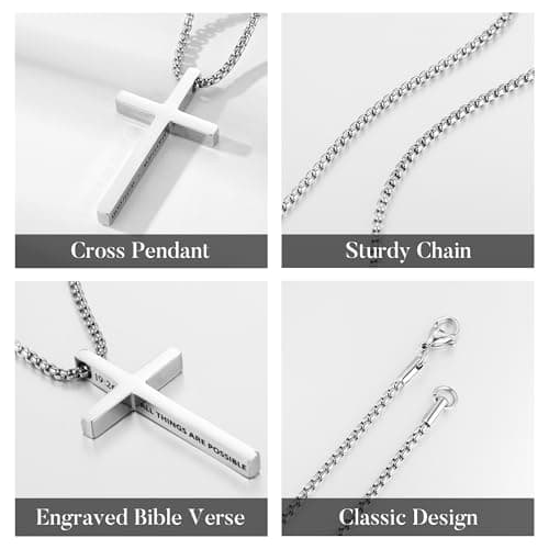 Ursteel Easter Gifts for Men Easter Basket Stuffers, Black Silver Cross Necklace for Men Stainless Steel Mens Cross Necklaces Chain Pendant Crucifix Necklace Religious Christian Gifts for Mens Jewelry - Thumbnail 5