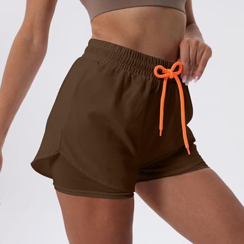 YOAKUKA Women's 2 in 1 Workout Shorts Gym Workout Yoga Running Biker Tennis Skirts Clothes Summer Dark Coffee - Thumbnail 5