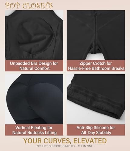 POP CLOSETS Fajas Colombianas Moldeadoras Tummy Control Shapewear, Black, M - Thumbnail 4