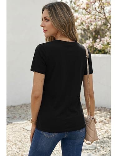 Women's T Shirt Cotton Short Sleeve T-Shirts Crewneck Basic Solid Color Tee Loose Fit Tshirts Breathable Comfy Summer Tops for Women 2026 Black - Thumbnail 5