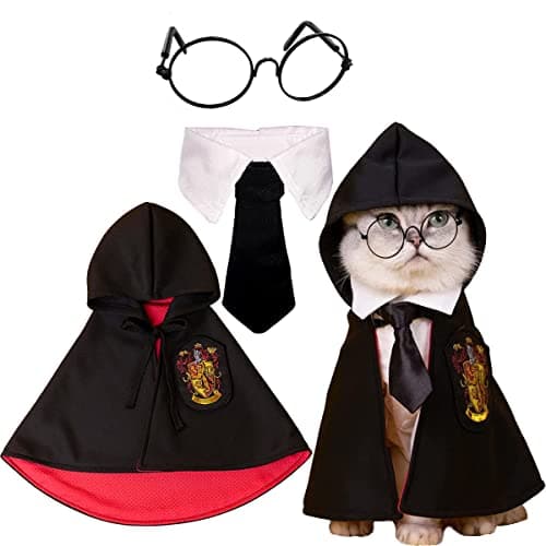 Dog Cat Costumes with Glasses and Neckties,Cosplay Costume Set Perfect for Party and Gifts for Cat Dog (Gryffindor, Small)