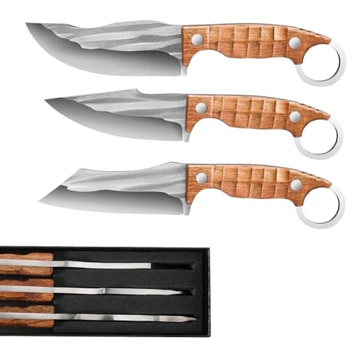 Plys 3-Piece Fixed Blade Hunting Knife Set, 420J2 Stainless Steel Full Tang Survival Knives, Rosewood Non-Slip Handle, Outdoor Camping Hiking Kitchen Knife Not Sheath - Image 1