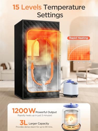 pikulLA Portable Sauna for Home, Personal Portable Steam Sauna Tent with 1200W 3L Steamer Heater, 15 Levels, Remote Control, Foldable Chair, Cozy Big Size 36 * 36 * 71 inches - Thumbnail 2