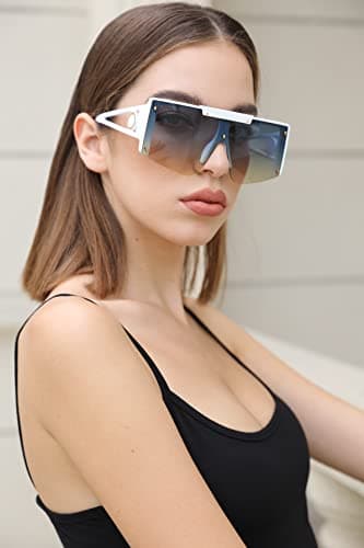 FEISEDY Women Sunglasses, Oversized Square Flat Top Shield Shades for Men B4060 - Thumbnail 3