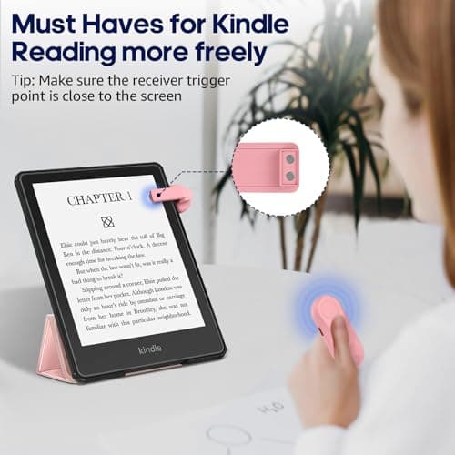 DATAFY [Case-Friendly] Page Turner for Kindle Paperwhite Oasis Kobo eReaders, Camera Camcorder Remote Controls, Page Turner Clicker for ipad Tablets Reading Novels with Wrist Strap Storage Bag Pink - Thumbnail 3