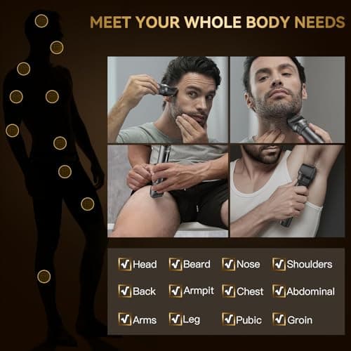 Beard Trimmer for Men - 42 Adjustable Length Settings Hair Clippers, Professional Body Hair Trimmer for Men Precision Facial Hair Trimming IPX6 Waterproof Nose Trimmers LED Display Mustache Trimmers - Thumbnail 4