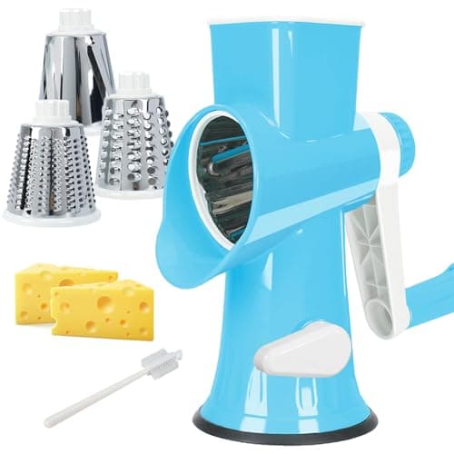 Cheese Grater MultiFunction Rotary Cheese Grater Hand Crank – Cheese Shredder Effortlessly Shred,Slice,Chop.Applicable to Cheese, Vegetables,Fruits,Nuts,Non-Slip Suction Base,Easy to Clean (blue)