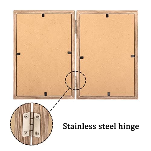ORIVAN 5x7 Double Picture Frames Hinged Folding Photo Frames Vertical Stand Frames (Wood Grain) - Thumbnail 6