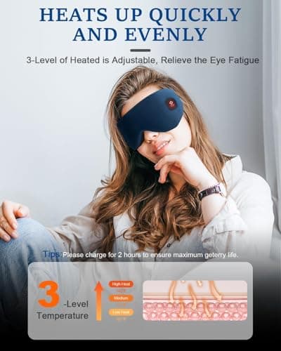 Cordless Heated Eye Mask for Dry Eyes, Blocking Light Sleeping Mask Warm Eye Compresses Electric Heating Pad for Stye Eye Treatment Blepharitis Sinus Migraine Gifts for Woman Man - Thumbnail 2