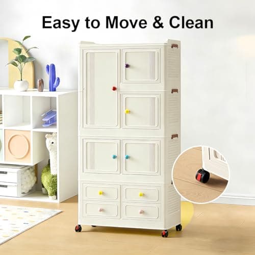 Stackable Storage Bins with 4 Drawers, 314QT Foldable Storage Cabinet with Wheels & Lids, Large Capacity Closet Organizers and Storage for Home, Apartment, Dorm, Closet - Easy No-Tool Assembly - Thumbnail 6