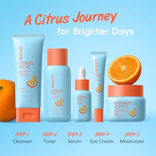 Citrus Vitamin C Skin Care Set, Skincare for Women Teens Girls- Gift Set with Cleanser, Toner, Serum, Eye Cream, Moisturizer, Facial Skincare Product, Travel Set, for Oil Skin Type - Thumbnail 4