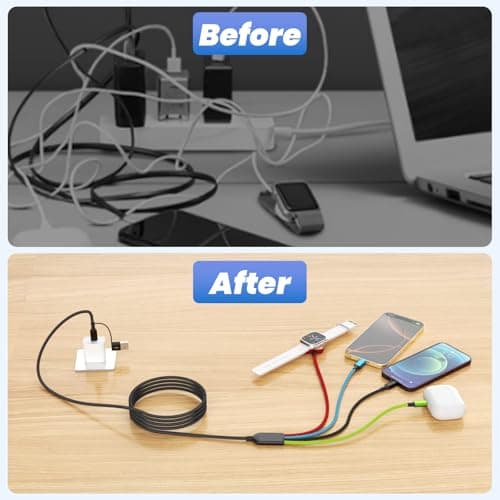 Firsting 4-in-2 Multi Charging Cable with iWatch Charger, 2Pack 5FT Nylon Braided Charging Cords, USB C/USB A Phone Charger Cord for iPhone 17-5, iPad, Galaxy S25-S21, Travel/Car/Home Use - Thumbnail 5