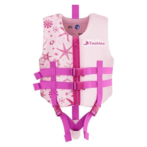 Tooklee Kids Swim Vest for 1-2-3-5-7-9 Years Old, Toddler Swim Vest 20-30-50-90 lbs for Boys & Girls, Kids Floaties Buoyancy Jacket for Pool & Beach, Soft Neoprene Comfort Dual Strap Vest, Pink, M - Image 1