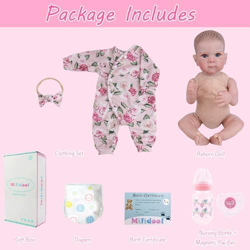 Milidool Realistic Reborn Baby Dolls Girl - 20 Inch Lifelike Real Life Newborn Baby Dolls with Poseable Body and Accessories for 3+ Year Old Girls Gifts, Pretend Play, Collection - Thumbnail 5