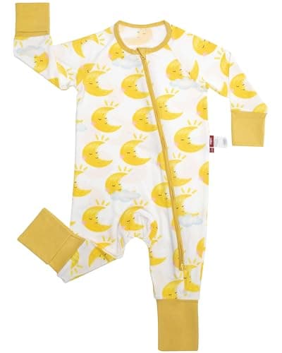 aqpa Baby Pajamas for Boys & Girls, Preemie & Newborn Onesies Sleepers, 92% Viscose From Bamboo 2-Way Zippers Footless PJs(Yello Moon 18-24M)