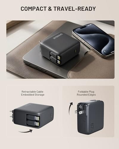 Omnibar Retractable USB C Charger, 67W 3-Port Fast Charging Block with 2 Built-in Cables & Foldable Plug, PD PPS Wall Charger for iPhone 17/16/15, Samsung Galaxy S26/S25, iPad, MacBook Air, AirPods 4 - Thumbnail 6