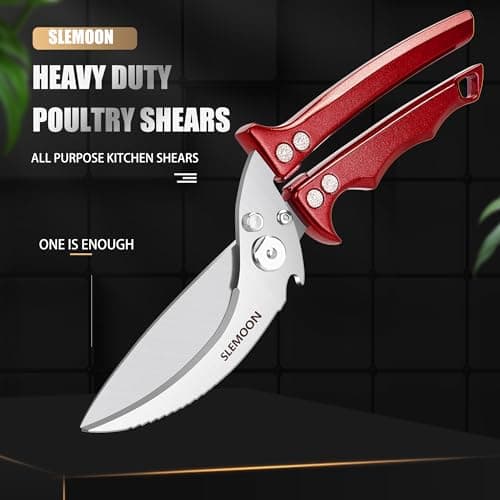 SLEMOON Heavy Duty Poultry Shears Meat Cutting Dishwasher Safe and Food Stainless Kitchen Shears Kitchen Scissors for Chicken Turkey Thanksgiving,Gift Box,burgundy - Thumbnail 2