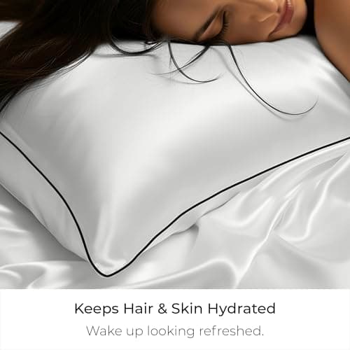 Mellanni Pure Silk Pillowcase Queen Size - Perfect for Hair and Skin, Preventing Wrinkles - Easy Care - Naturally Cooling Silk Pillow Cover with Hidden Zipper (Queen, White, Black Piping) - Thumbnail 4