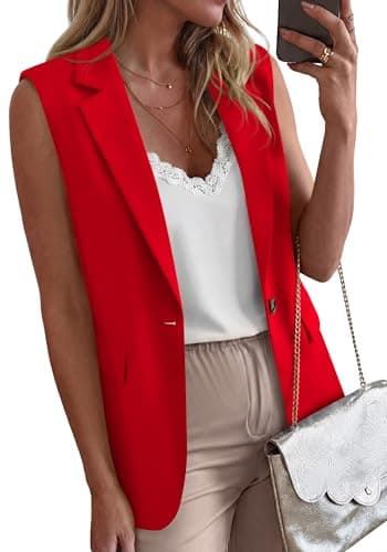 BTFBM Blazers For Women Spring Button Down Loose Vest Tops For Women Work Business Casual Outfits Summer Fashion 2026(Red, Large) - Image 1