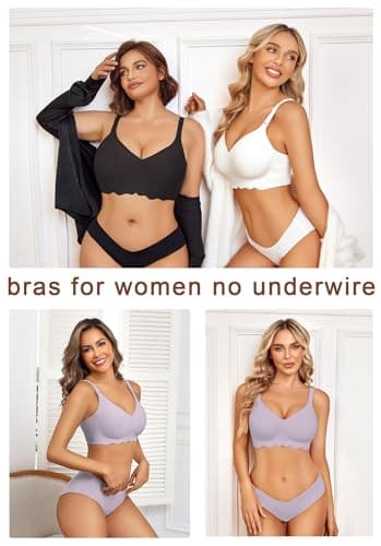 Avidlove Womens Seamless Bras No Underwire V Neck T-Shirt Bralettes Comfortable No Show Brassiere Full Coverage Everyday Bras Lavender XXL - Thumbnail 6
