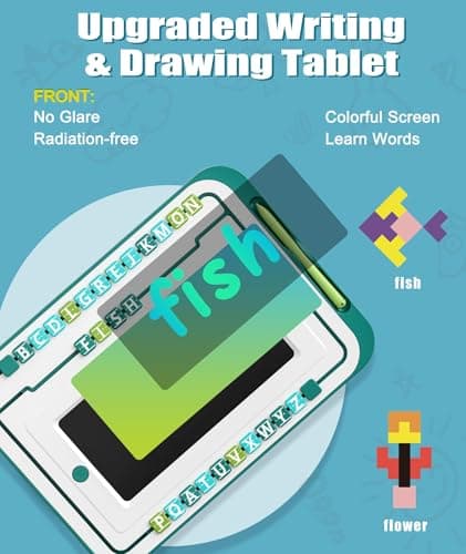 LCD Writing Tablet for Kids Words Learning Drawing Writing Board with 26 Letters 2 Set Puzzles Blocks Educational Toy Kid School Stuff Class Learning Tool for Girls Boys 3+ - Thumbnail 3