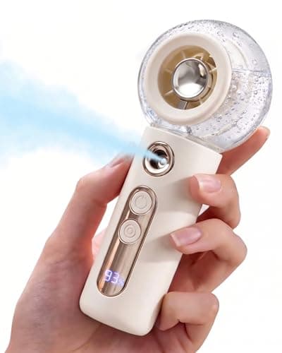 Tendiren Portable Handheld Misting Fan, Rechargeable Personal Mini Fan with Mist, 4 Speed Turbo Powerful Cooling Fans with Water Spray Tank for Travel, Home, Office, Outdoor, Camping, Beach (White) - Image 1