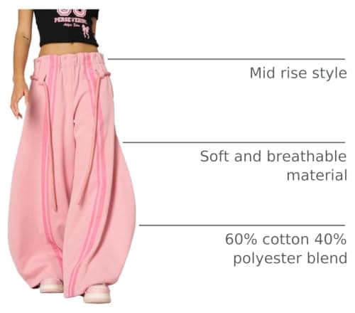 Aelfric Eden Stripe Super Baggy Sweatpants Oversized Barrel Pants Vintage Wide Leg Elastic Waist Lantern Trouser Unisex Pink Medium - Thumbnail 4