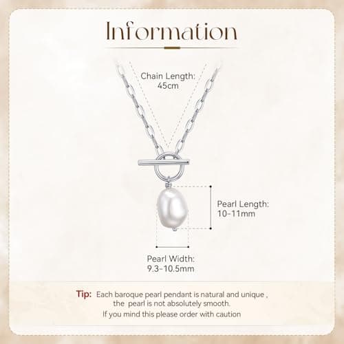 Baroque Pearl Pendant Necklaces for Women, 14K Gold Sliver Plated Adjustable Chain Toggle Clasp Necklace Women Wedding Anniversary Jewelry for Mothers Day Christmas Birthday Valentine's Day Gifts (Sliver) - Thumbnail 6
