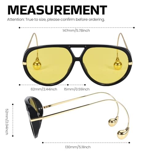 SODQW 2 Pack Oversized Aviator Sunglasses for Women Men With Earring Trendy Large Big Double Bridge 2025 Shades - Thumbnail 5