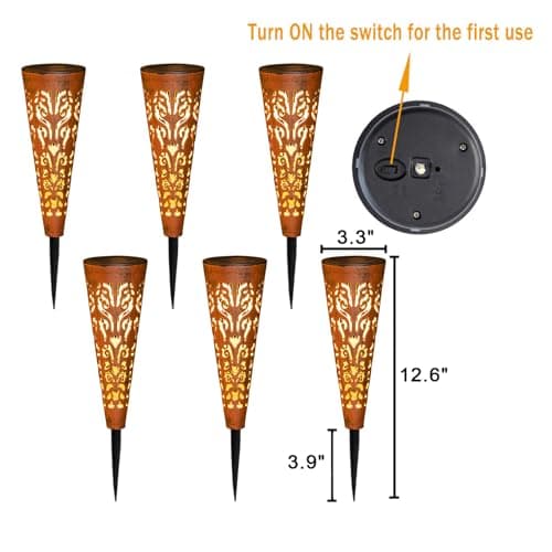 Go2garden 6Pcs Garden Solar Lights Outdoor Stakes Decorative Lighting for Yard, Pathway, Patio Decor Lawn Ornament (Red Copper) - Thumbnail 6