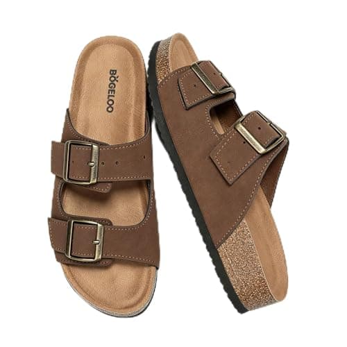 BOGELOO Kids Sandals for Girls & Boys Footbed Non-Slip Cork Boys & Girls Slide Toddler Slippers with Adjustable Straps for Indoor & Outdoor(Brown,13 Littler Kid) - Image 1