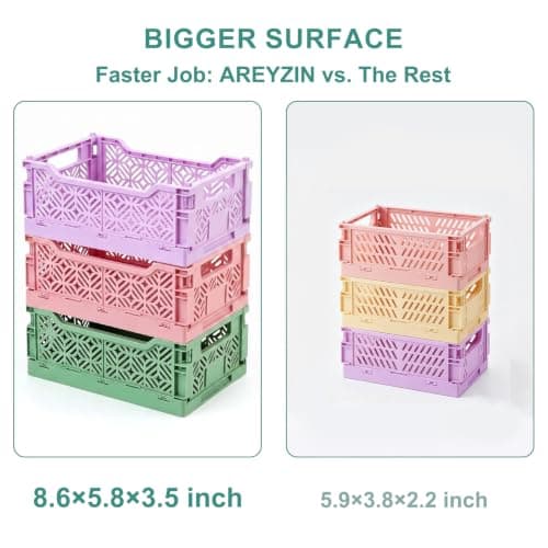 6 Pack Small Pastel Plastic Storage Baskets,Mini Collapsible Storage Bins for Desk Drawer Organizer,Colorful Folding Crates for Craft Supplies,Space Saving Containers for Home Office Dorm(8.6×5.8×3.5) - Thumbnail 2