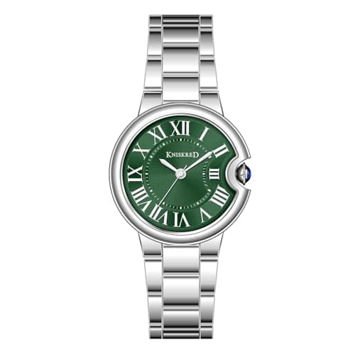 KNISKRED Classic Watch for Women with Vintage Roman Numerals and Solid Stainless Steel Band Ladies Casual Watch (Silver Green) - Image 1