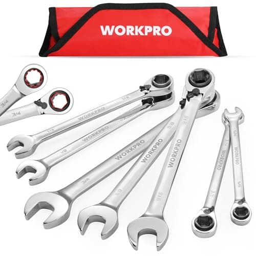 WORKPRO 7-Piece 3-in-1 Reversible Ratchet Wrench Set, SAE 5/16" to 3/4", 6PT &12PT & Open-End Wrenches, 72-Teeth Ratcheting Combination Wrench with Rolling Pouch - Image 1