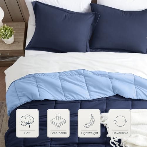 satisomnia Queen Comforter Set, Navy Blue Bedding Comforters Queen Size, 3 Pieces Down Alternative Bed Comforter Lightweight, Soft Quilted Bed Set Breathable, Reversible All Season Bedding Sets - Thumbnail 2