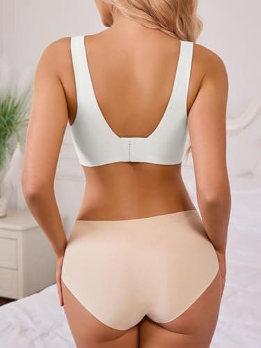 Aoysky Womens V Bras Wireless Criss Cross Comfortable Bra No Underwire Bras Tshirt Push Up Bralettes Plunge Seamless Bra White - Thumbnail 3