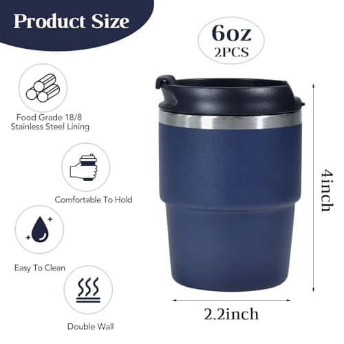 CHLJAR 6oz Vacuum Insulated Espresso Cup Set of 2, Espresso Shot Cup for Coffee, Double Wall Stainless Steel Mini Tumbler Shot Glasses with Lid - Thumbnail 3