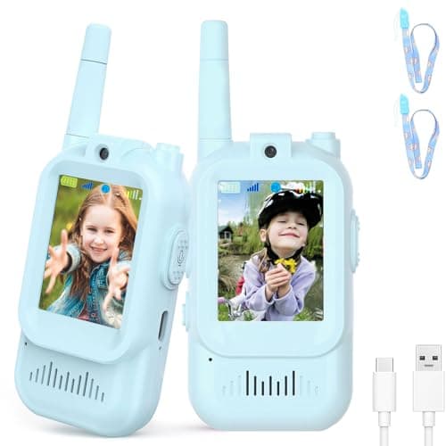 Video Walkie Talkies for Kids, Rechargeable Kids Walkies Talkies 2 Pack, Indoor Outdoor Toys for Game Party Camping, Christmas Birthday for Aged 3 4 5 6 7 8 9 Girls Boys,Blue&Blue