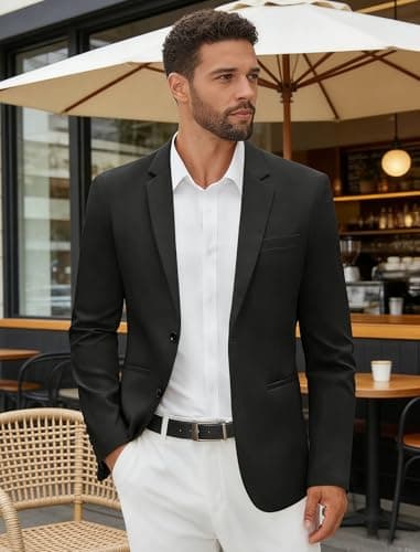 Vssjavun Mens Casual Sport Coats Slim Fit 2 Button Lightweight Suit Jacket Dinner Sport Blazer Jacket Black - Thumbnail 3