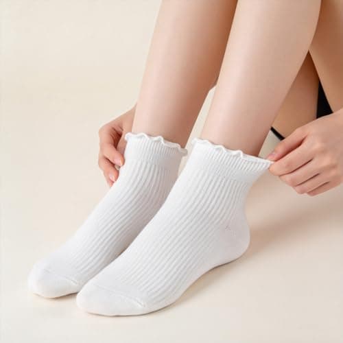 FYC Womens Ruffle Socks, Cute Ruffle Ankle Socks, Soft Breathable Sock for Daily Wear 6 Pairs - Thumbnail 5