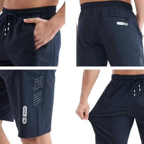 FizzPop Mens Shorts Casual Gym Athletic Workout Running Sweat Summer Cotton Drawstring Elastic Waist Stretch Shorts with Zipper Pockets Blue M - Thumbnail 6