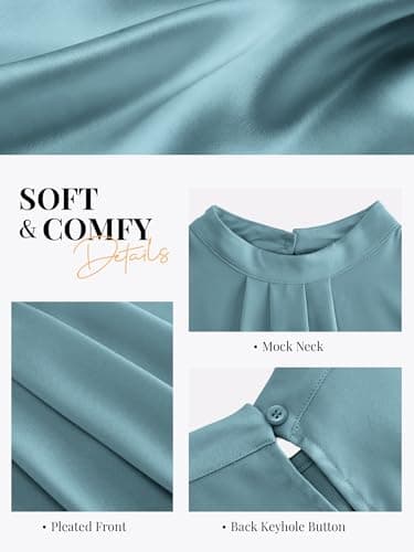 Funlingo Womens Silk Satin Tank Tops 2026 Casual Camisoles Summer Blouse Trendy Sleeveless Pleated Business Work Shirts Turquoise S - Thumbnail 5