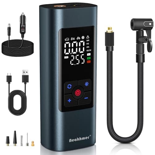 Tire Inflator Portable Air Compressor: Cordless Air Pump for Car Tires 150PSI - Tire Pump with Pressure Gauge for Car Bike Motorcycle Balls (Grey Blue) - Image 1