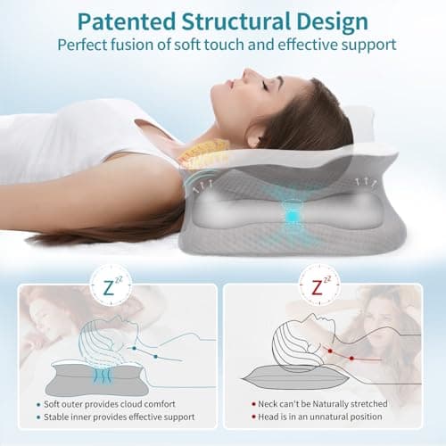 Tranqifit Cervical Pillow for Neck Pain Relief - Memory Foam Ergonomic Neck Support Pillows for Sleeping with Cooling Pillowcase, Orthopedic Contour Pillow for Side, Back and Stomach Sleepers - Thumbnail 3