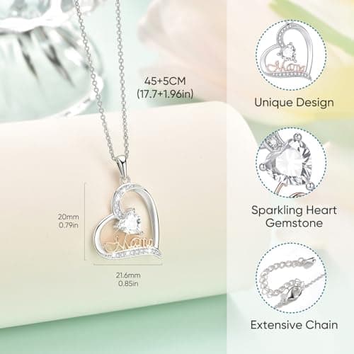 Juvux Heart Pendant Necklace for Mom– 14K Gold Plated White & Rose Gold Zircon Diamond Mom Jewelry, Heart Cutout Mama Necklace, Mothers Day Gift for Mum Grandma, Anniversary Birthday Gifts for Mummy - Thumbnail 4
