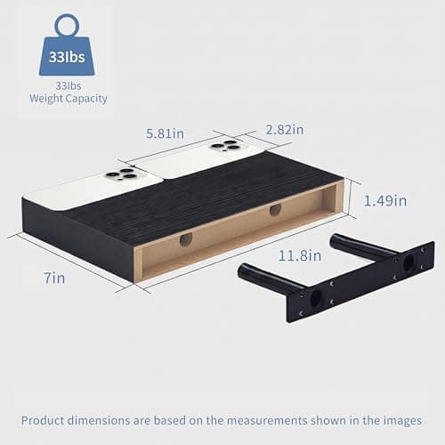 Mifurn Floating Shelves Bathroom for Wall, Bathroom Shelves Over Toilet, Wall Shelves & Book Shelf, Hanging Shelf, Modern Wooden Wall-Mounted Small Floating Shelves, 12x7x1.5 in (Black, Set of 2) - Thumbnail 3