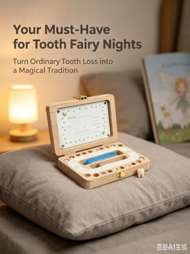 Tooth Fairy Tooth Holder, Handcrafted Natural Wood Storage Box with Fairy Gold Coin, Ideal for Baby Teeth Umbilical Cord Lanugo, Odorless Non-Toxic Keepsake Organizer for Lost Teeth (Large) - Thumbnail 2